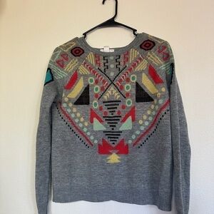 Forever 21 Gray Sweater with Multicolor Patterns